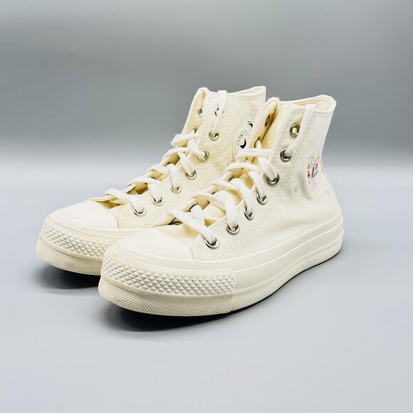 Converse Shoes Womens 6 Beige All Star Platform Butterfly Embroidered High Top - Picture 4 of 12